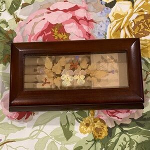 Wooden Floral Glass-Top Jewelry Box - Brown